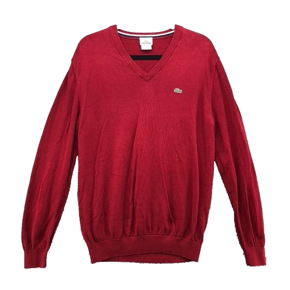 Lacoste Sweater Jumper Mens 5 US Large Deep Red V Neck Preppy Academia Career